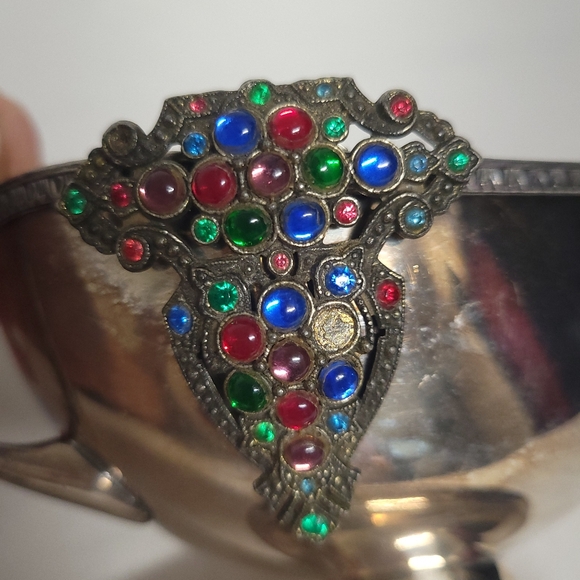 Vintage-Inspired Art Deco Multicolor Gemstone Clip Brooch Unsigned - Picture 7 of 7